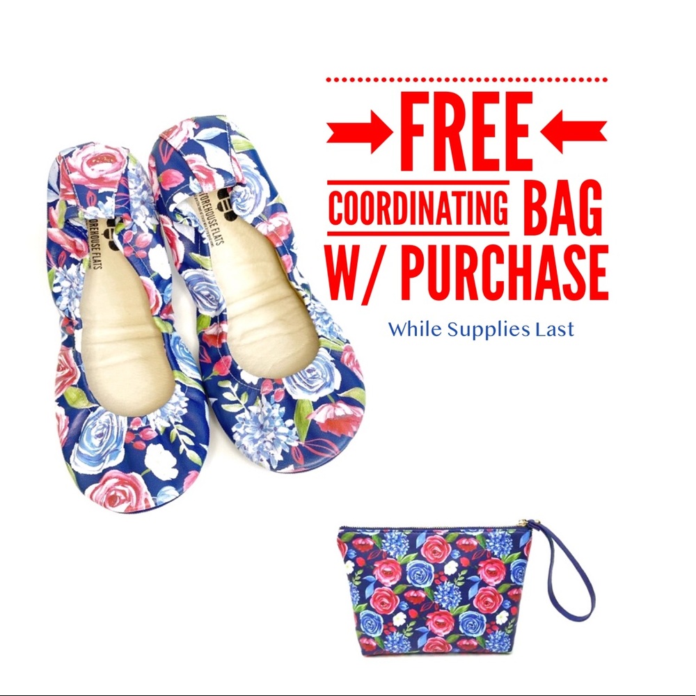 Storehouse Flats Freedom Floral Americana Dark Blue Foldable Flats & Bag!